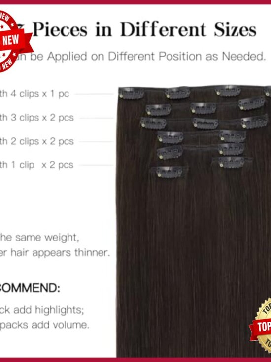 16 Inch Real Human Hair Clip-In Extensions, 7 Pieces Straight Remy Hair main image 6